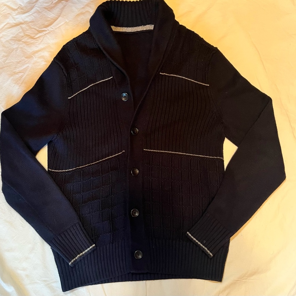 Men's Navy Blue Shawl Collar Sweater